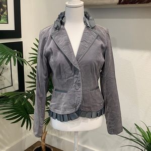 CASS Velvet Grey Ruffled Blazer